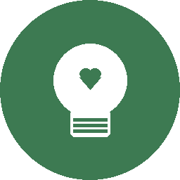 Icon für die AI Kids Academy Grüne Grafik mit einer Glühbirne, die ein Herz symbolisiert.